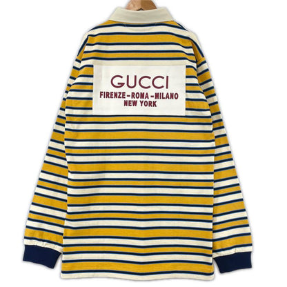 Gucci 23AW 758531 100% Cotton Striped Long Sleeve Polo Shirt With Back Logo