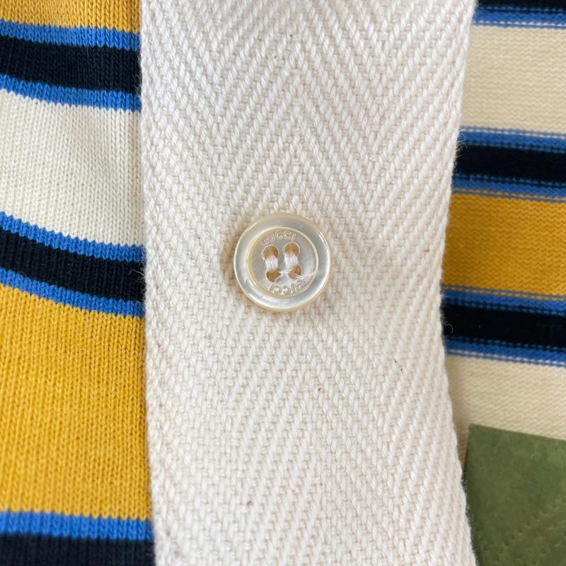 Gucci 23AW 758531 100% Cotton Striped Long Sleeve Polo Shirt With Back Logo