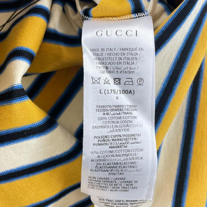 Gucci 23AW 758531 100% Cotton Striped Long Sleeve Polo Shirt With Back Logo
