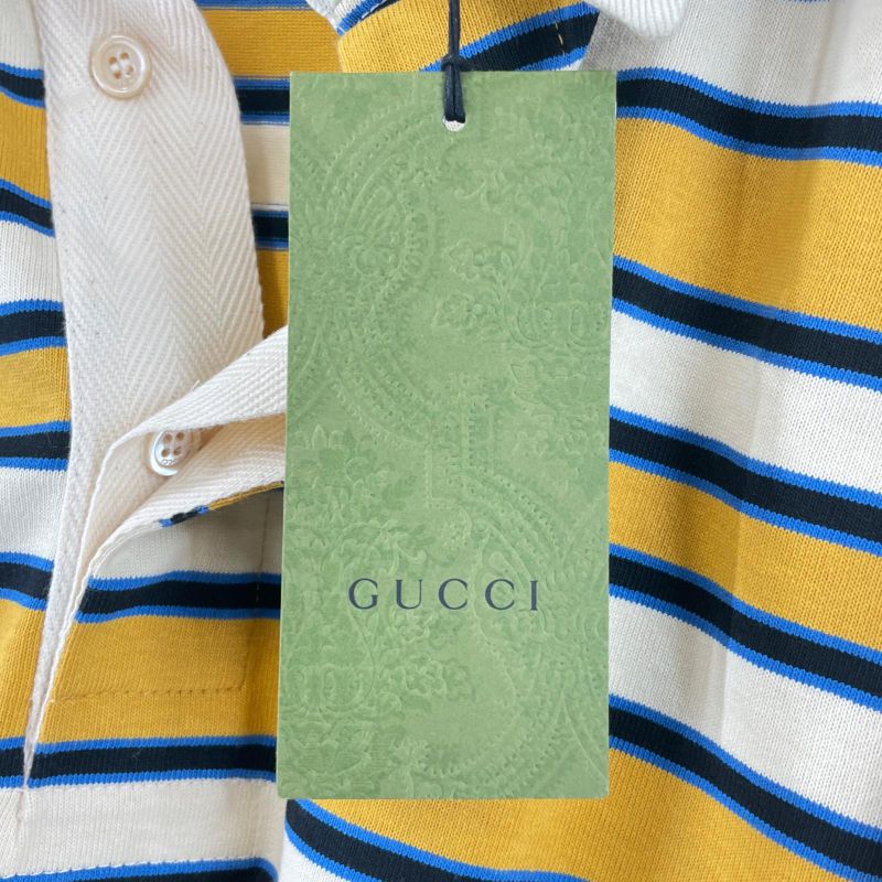 Gucci 23AW 758531 100% Cotton Striped Long Sleeve Polo Shirt With Back Logo