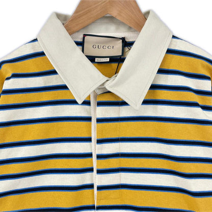 Gucci 23AW 758531 100% Cotton Striped Long Sleeve Polo Shirt With Back Logo
