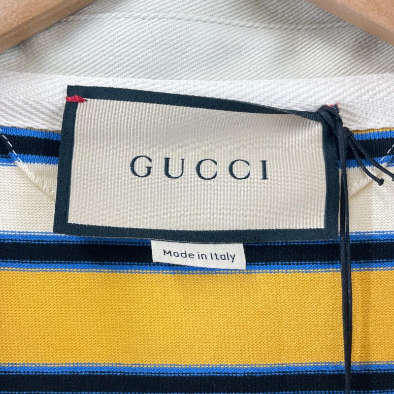 Gucci 23AW 758531 100% Cotton Striped Long Sleeve Polo Shirt With Back Logo