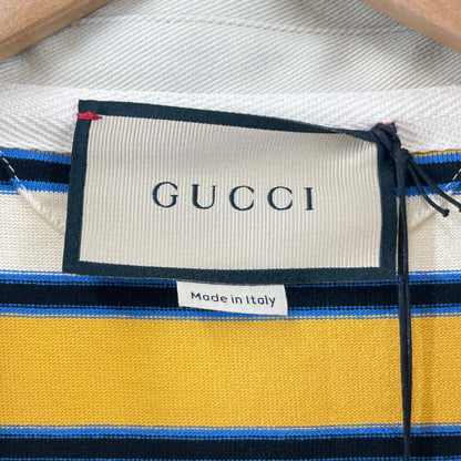 Gucci 23AW 758531 100% Cotton Striped Long Sleeve Polo Shirt With Back Logo