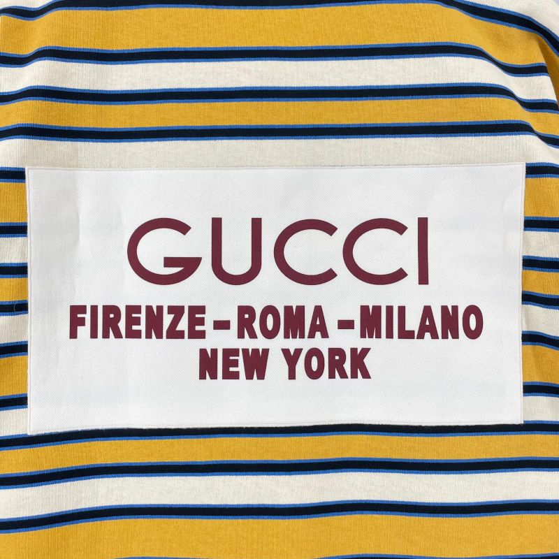 Gucci 23AW 758531 100% Cotton Striped Long Sleeve Polo Shirt With Back Logo