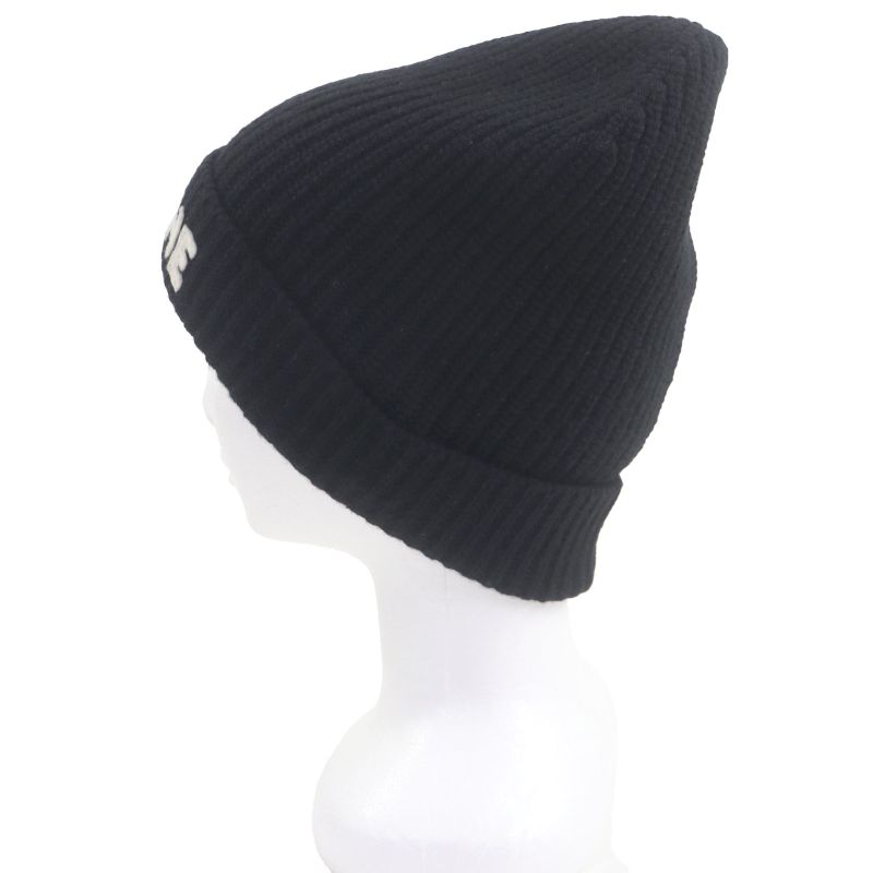 Celine 2a25r535q 100% Wool Logo Patch Beanie Knit Cap Knit Hat Black TU Made In