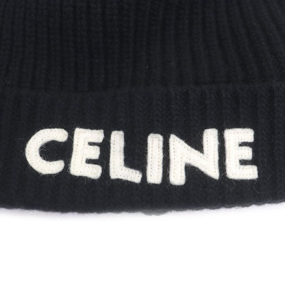 Celine 2a25r535q 100% Wool Logo Patch Beanie Knit Cap Knit Hat Black TU Made In