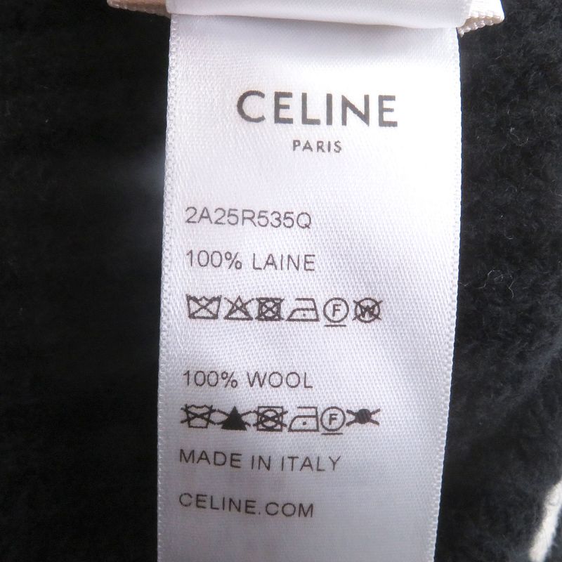 Celine 2a25r535q 100% Wool Logo Patch Beanie Knit Cap Knit Hat Black TU Made In