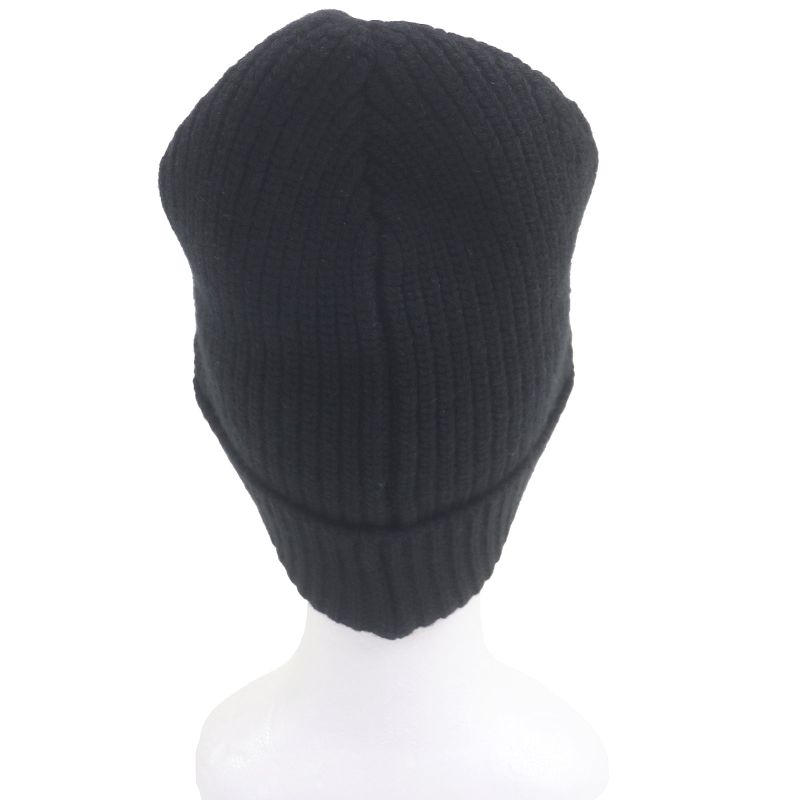 Celine 2a25r535q 100% Wool Logo Patch Beanie Knit Cap Knit Hat Black TU Made In