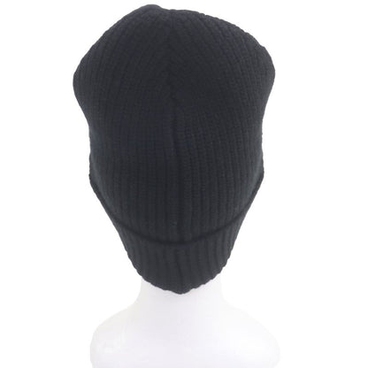 Celine 2a25r535q 100% Wool Logo Patch Beanie Knit Cap Knit Hat Black TU Made In