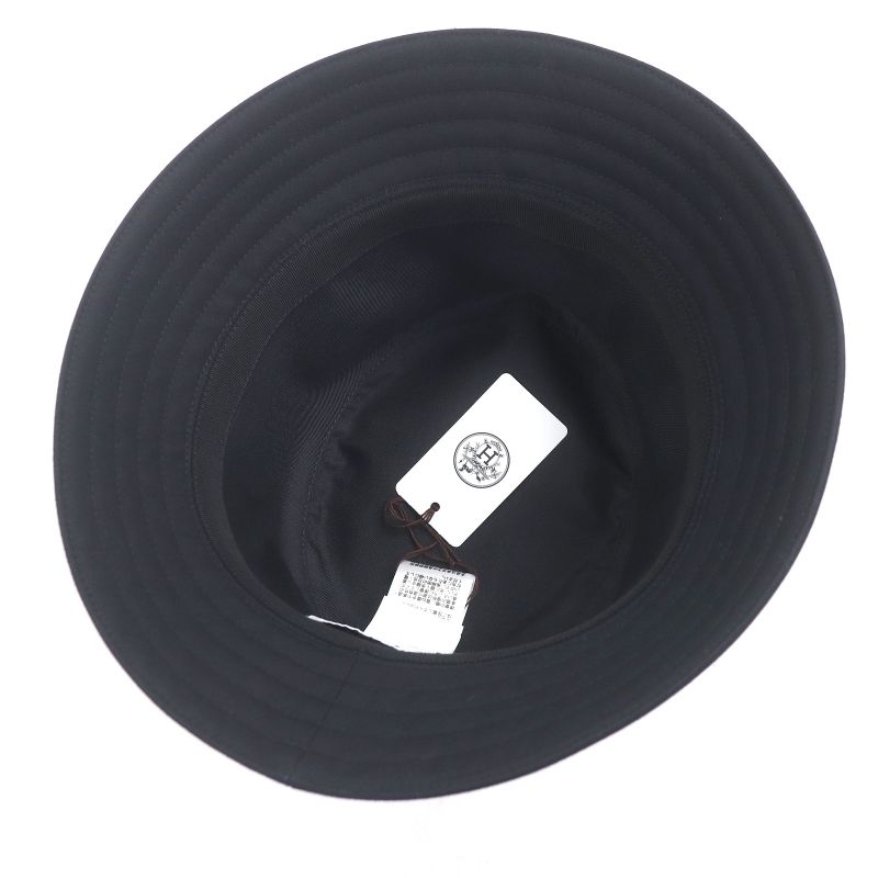 Hermes Fred H Stripe Leather Use Hat Bucket Hat Blue Nuit 58 With Box And