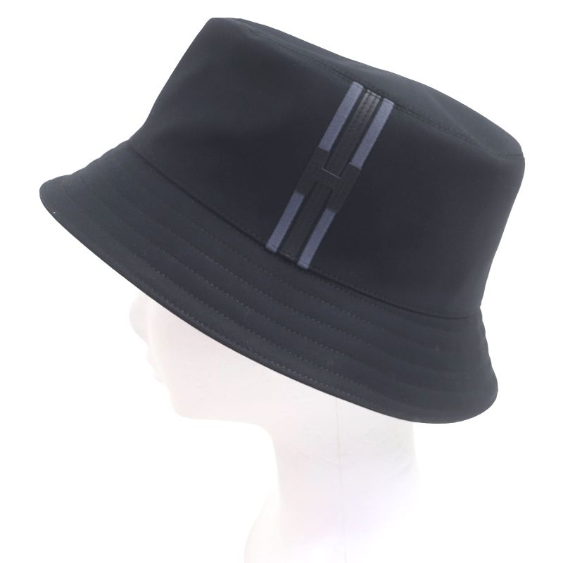 Hermes Fred H Stripe Leather Use Hat Bucket Hat Blue Nuit 58 With Box And