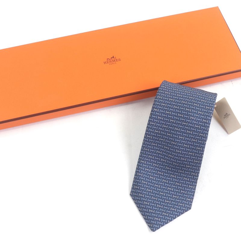Hermes 2022 6287 EA 100% Silk H Jumbo All-over Design Cravat Tie With Marine