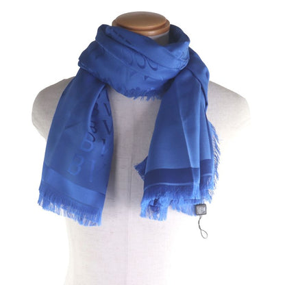 Bvlgari Silk Wool Logo All Over Fringe Large Shawl Scarf Navy With Box Made In