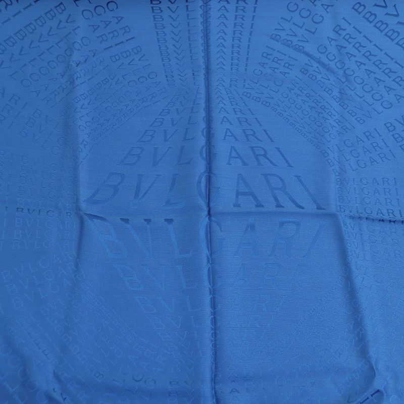 Bvlgari Silk Wool Logo All Over Fringe Large Shawl Scarf Navy With Box Made In