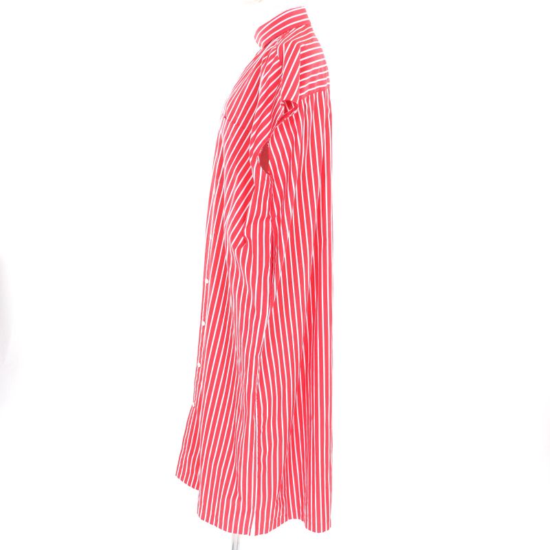 Balenciaga 576677 100% Cotton Striped Sleeveless Shirt Dress Red White 32 Made