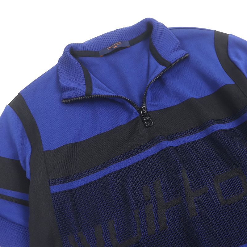 Louis Vuitton Jacquard Cyc Ring T-shirt Half Zip Short Sleeve Knit Blue Black S