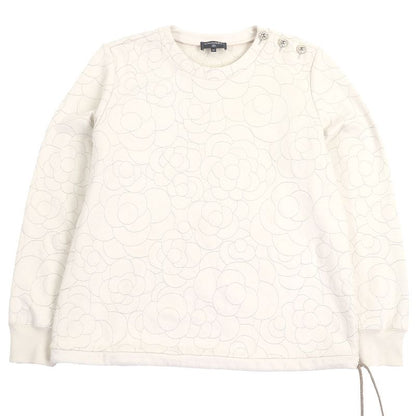 CHANEL P59465 Coco Mark Button Camellia Stitch Rare Size Sweatshirt Beige 46