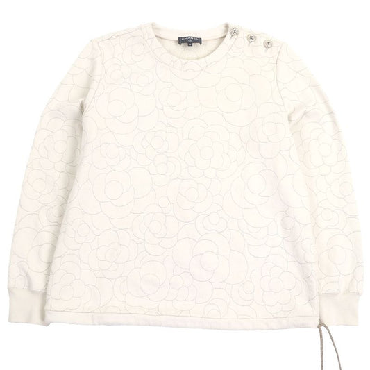 CHANEL P59465 Coco Mark Button Camellia Stitch Rare Size Sweatshirt Beige 46