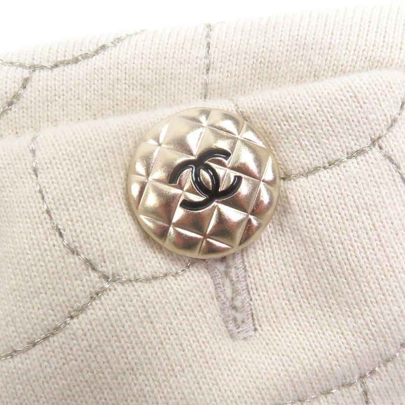 CHANEL P59465 Coco Mark Button Camellia Stitch Rare Size Sweatshirt Beige 46