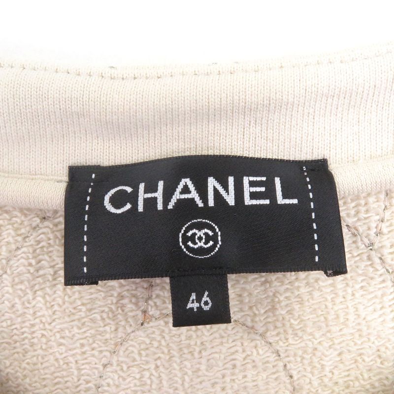 CHANEL P59465 Coco Mark Button Camellia Stitch Rare Size Sweatshirt Beige 46