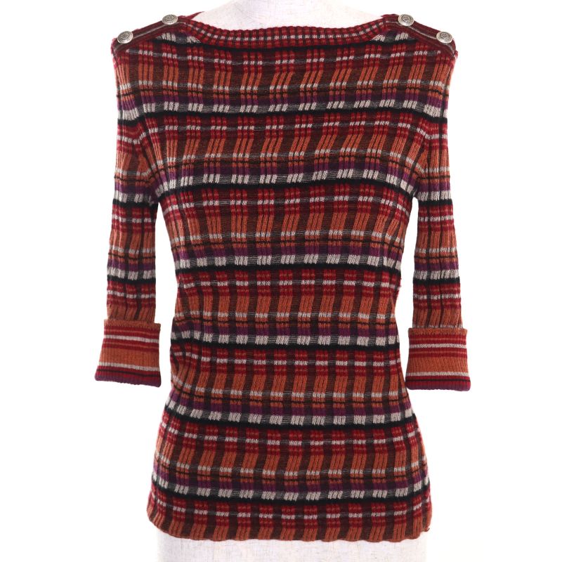 CHANEL P59263 Alpaca Wool Coco Mark With Ikari Button Boat Neck Short Sleeve