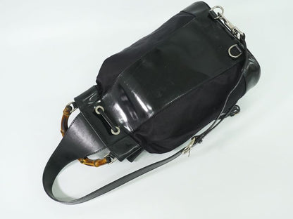 Authentic Gucci Bamboo Drawstring Shoulder Bag Body Bag Nylon Patent Leather