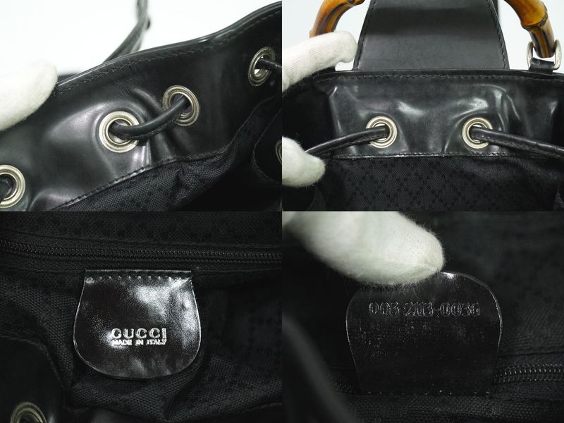 Authentic Gucci Bamboo Drawstring Shoulder Bag Body Bag Nylon Patent Leather