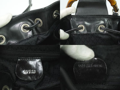 Authentic Gucci Bamboo Drawstring Shoulder Bag Body Bag Nylon Patent Leather