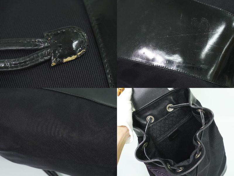 Authentic Gucci Bamboo Drawstring Shoulder Bag Body Bag Nylon Patent Leather