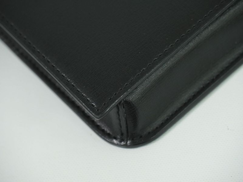 Authentic Saint Laurent Cassandra Shoulder Bag Pochette Folder Leather Black