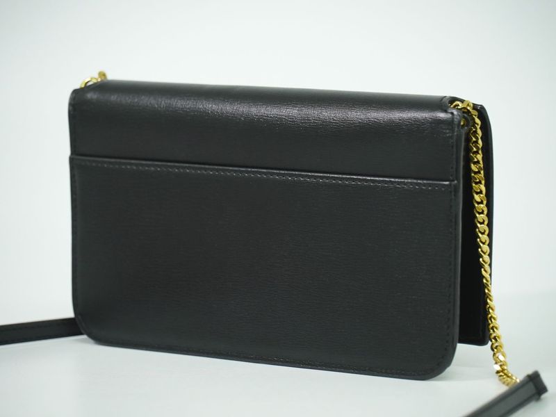 Authentic Saint Laurent Cassandra Shoulder Bag Pochette Folder Leather Black