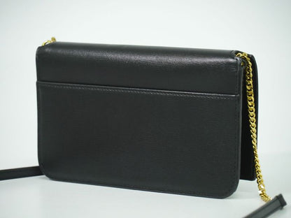 Authentic Saint Laurent Cassandra Shoulder Bag Pochette Folder Leather Black