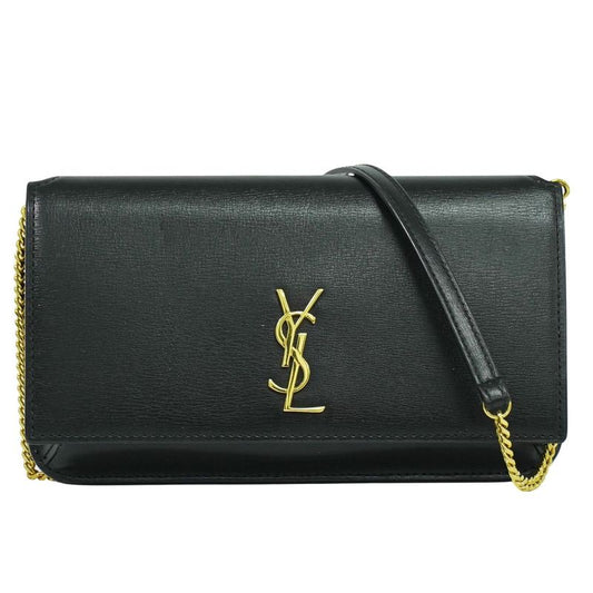 Authentic Saint Laurent Cassandra Shoulder Bag Pochette Folder Leather Black