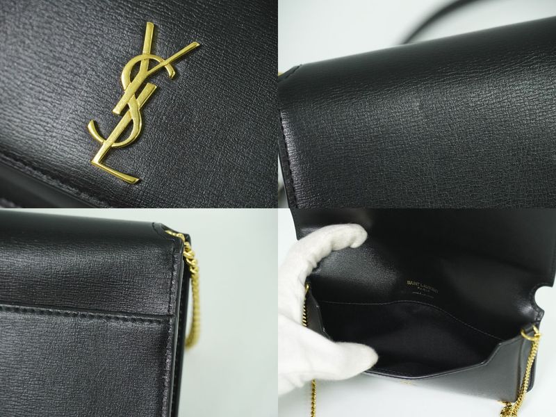 Authentic Saint Laurent Cassandra Shoulder Bag Pochette Folder Leather Black