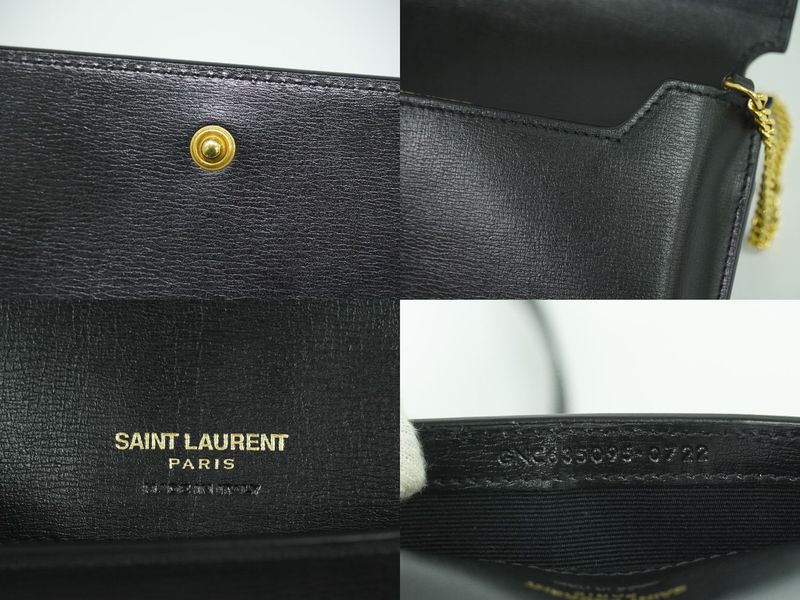Authentic Saint Laurent Cassandra Shoulder Bag Pochette Folder Leather Black