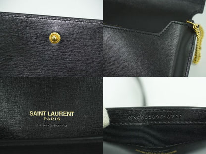 Authentic Saint Laurent Cassandra Shoulder Bag Pochette Folder Leather Black
