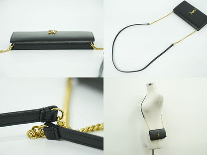 Authentic Saint Laurent Cassandra Shoulder Bag Pochette Folder Leather Black