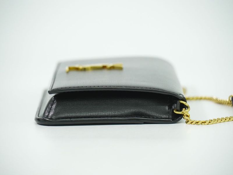 Authentic Saint Laurent Cassandra Shoulder Bag Pochette Folder Leather Black