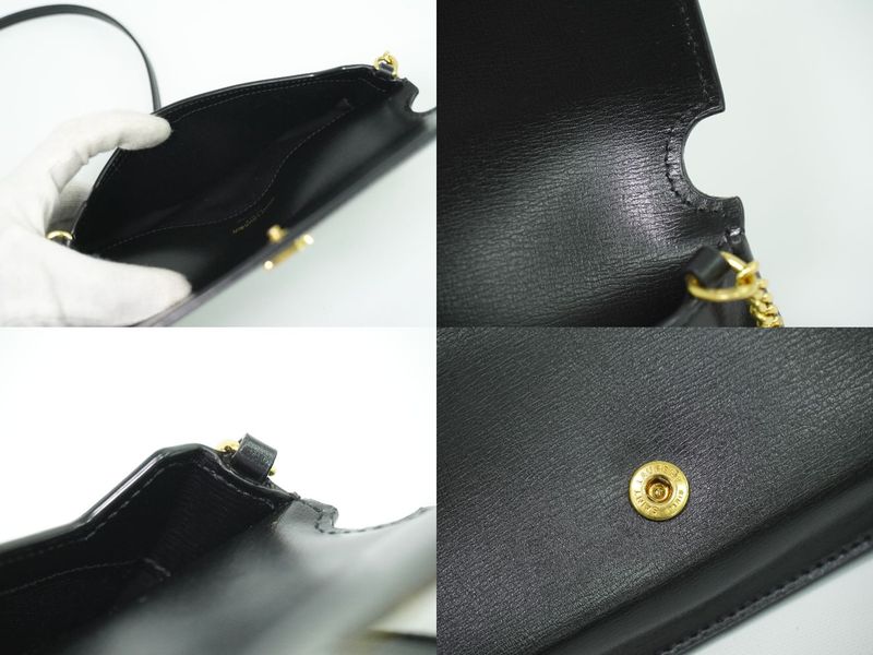 Authentic Saint Laurent Cassandra Shoulder Bag Pochette Folder Leather Black