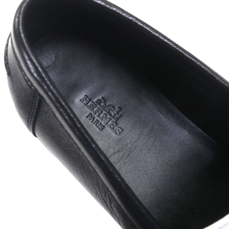 Hermes Chevre Calf Leather Carlo Constance Moccasin Loafers Black White 40
