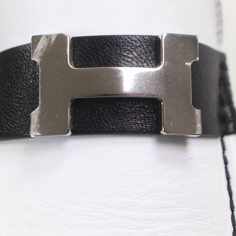 Hermes Chevre Calf Leather Carlo Constance Moccasin Loafers Black White 40