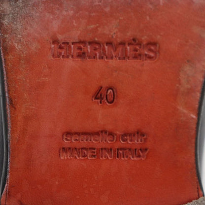 Hermes Chevre Calf Leather Carlo Constance Moccasin Loafers Black White 40