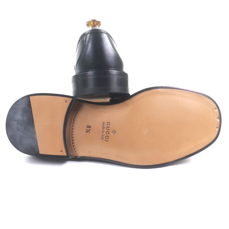  Gucci 723562 Leather Horsebit Moccasin Loafers Black Gold Hardware 8.5 With