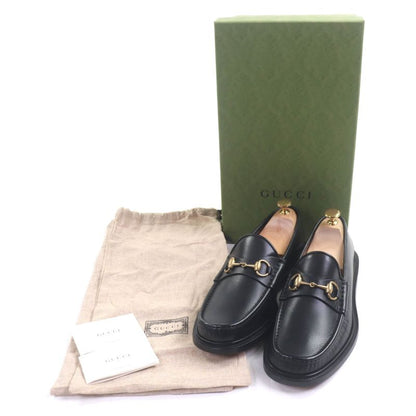  Gucci 723562 Leather Horsebit Moccasin Loafers Black Gold Hardware 8.5 With