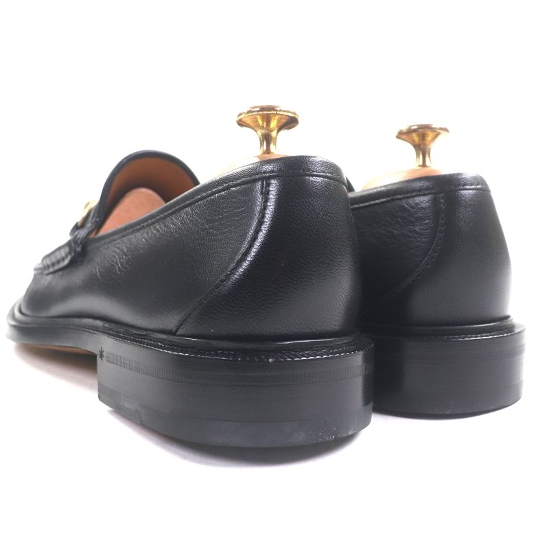  Gucci 723562 Leather Horsebit Moccasin Loafers Black Gold Hardware 8.5 With