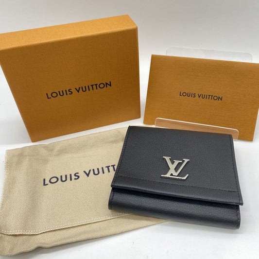 Louis Vuitton M64309 Portefeuille Lock Me 2 Compact Wallet Leather Noir Black