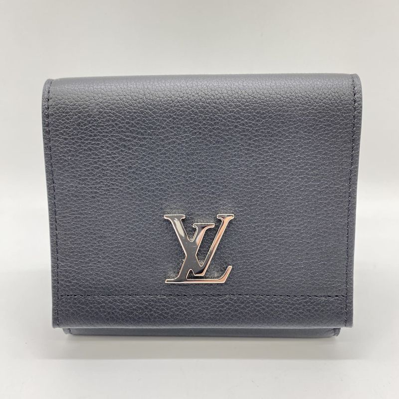 Louis Vuitton M64309 Portefeuille Lock Me 2 Compact Wallet Leather Noir Black