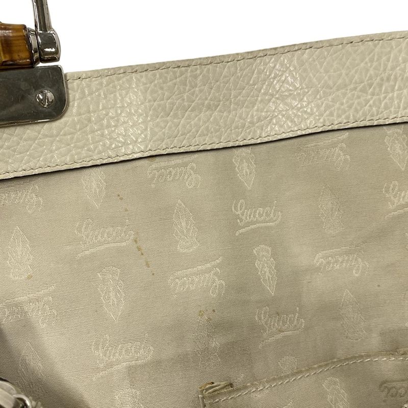 Gucci Tote Bag GG Patternbamboo 232947 Beige Dark Brown And Ivory Leather