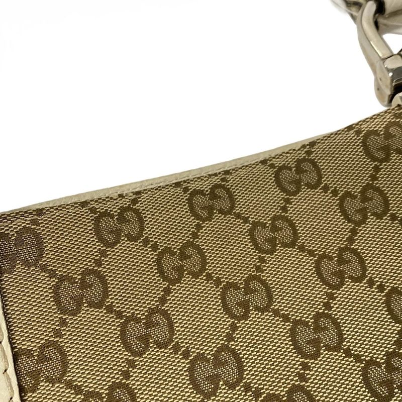 Gucci Tote Bag GG Patternbamboo 232947 Beige Dark Brown And Ivory Leather