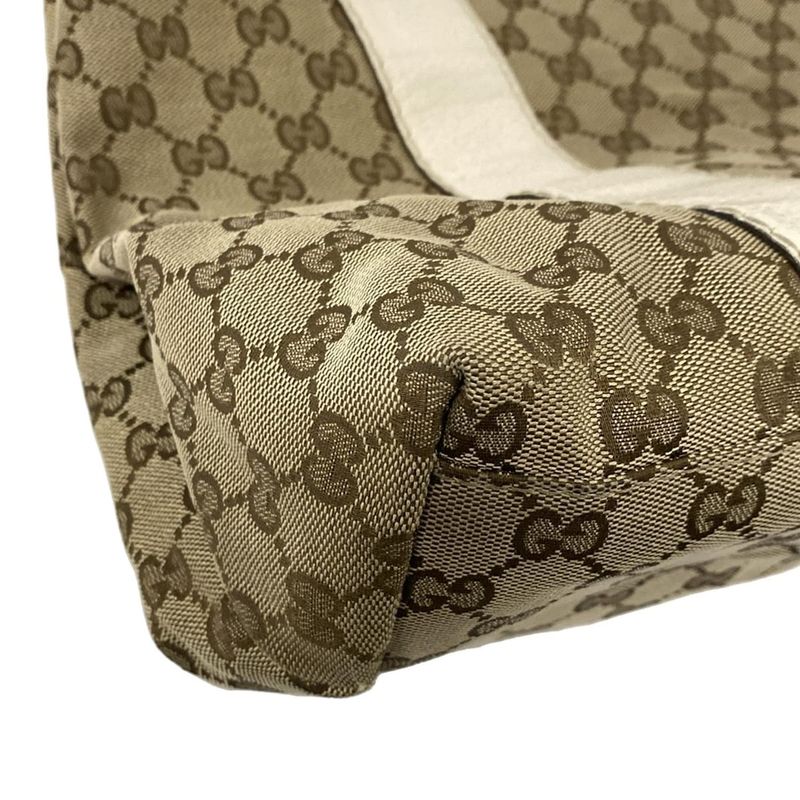 Gucci Tote Bag GG Patternbamboo 232947 Beige Dark Brown And Ivory Leather